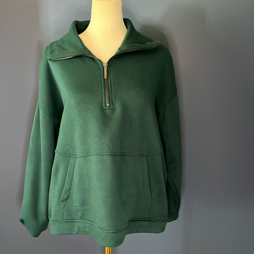 Gaiam 1/4 zip turtleneck, sweatshirt front pouch pocket NWOT, Kohls, teal/forest